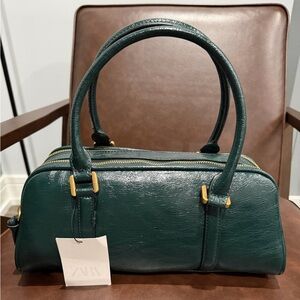 Zara Dark Green Leather Satchel